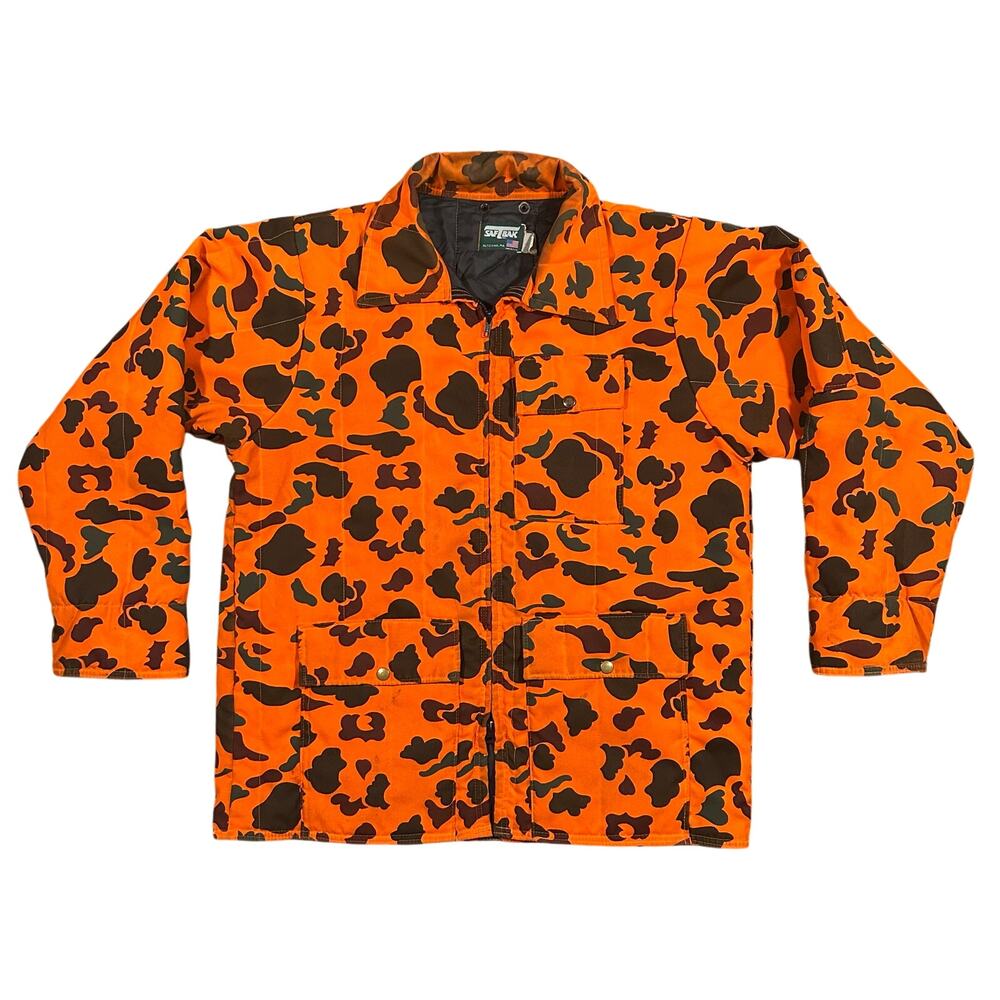 Vintage Saftbak Orange Camo Jacket Mens Large USA Made Insulated Lined Hunting